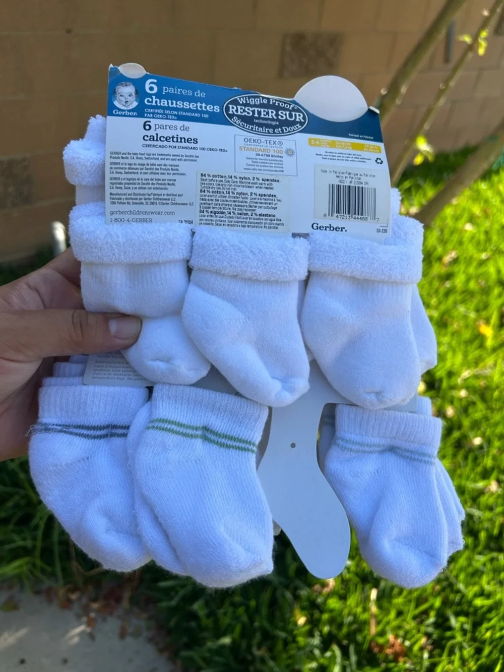 Carter's White Baby Socks Pack with Subtle Green & Gray Stripes